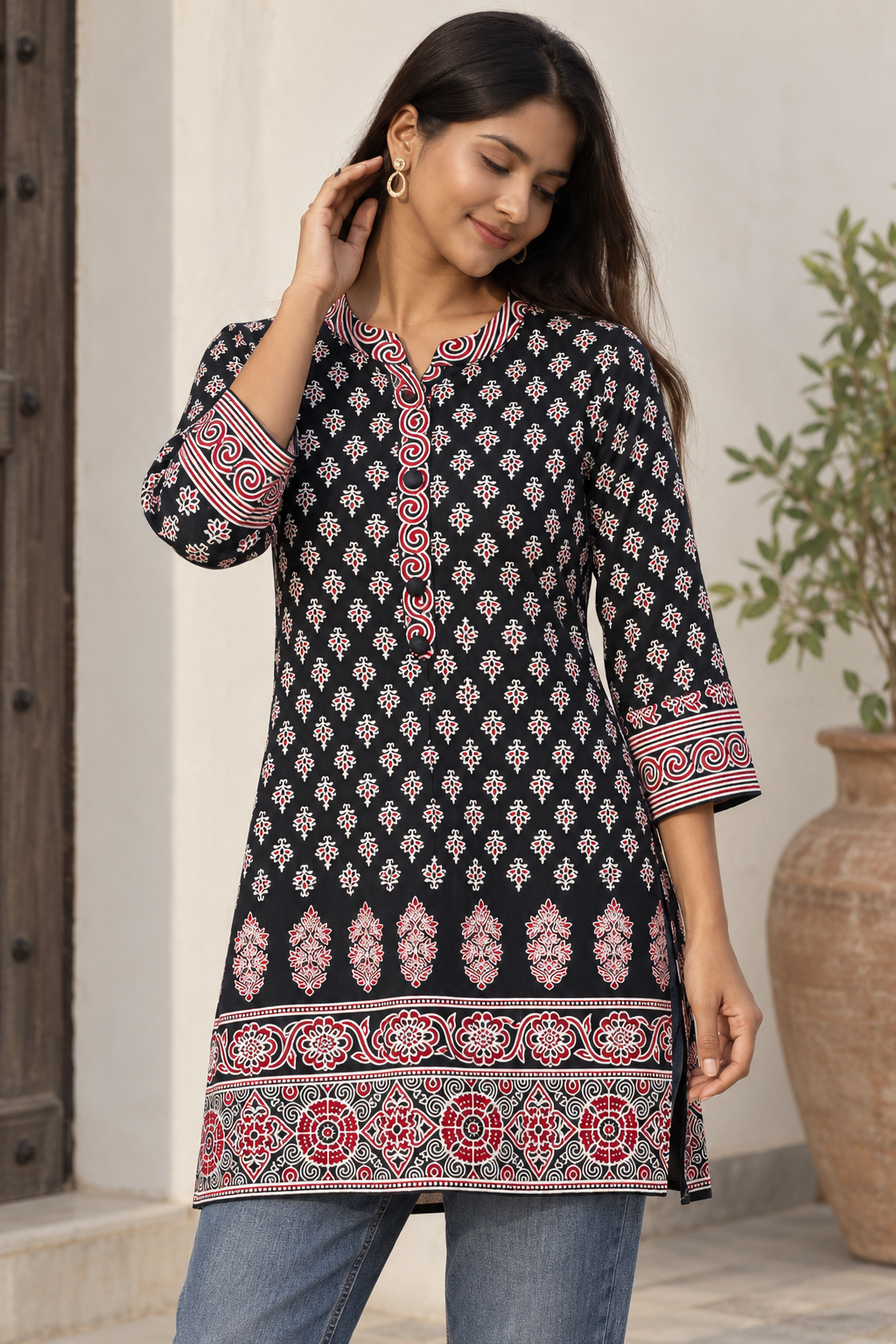 Floral ethnic short kurta