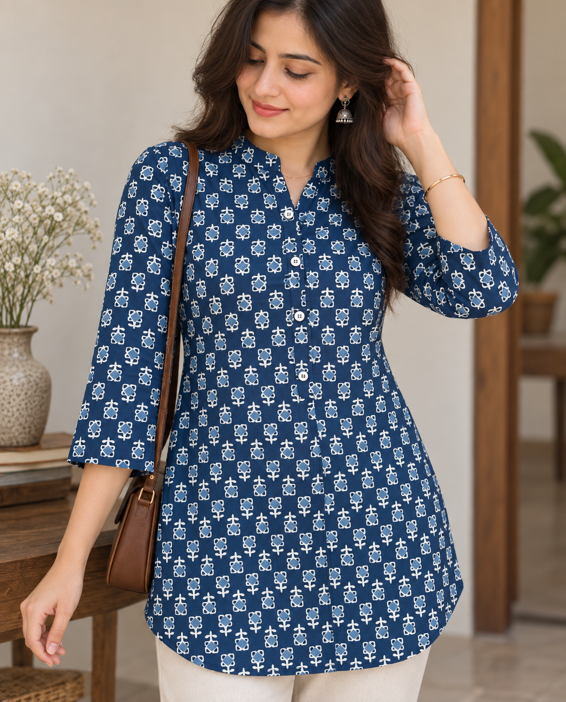 Indigo geometric short kurta