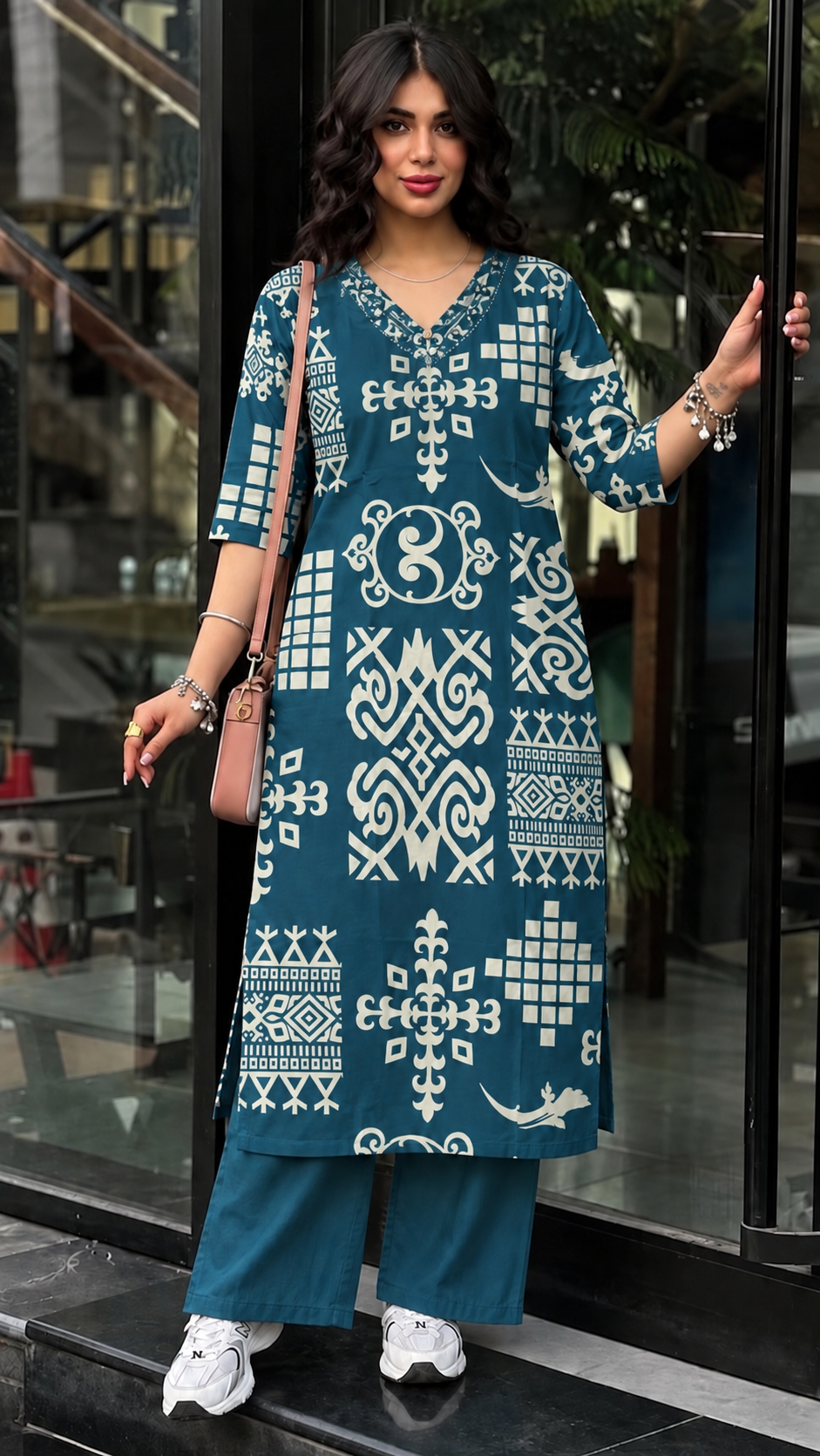 Teal geometric print set