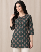 Dark teal floral print kurta