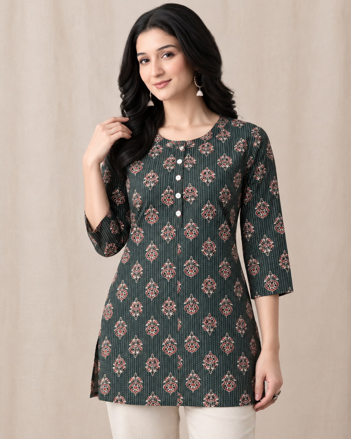 Dark teal floral print kurta