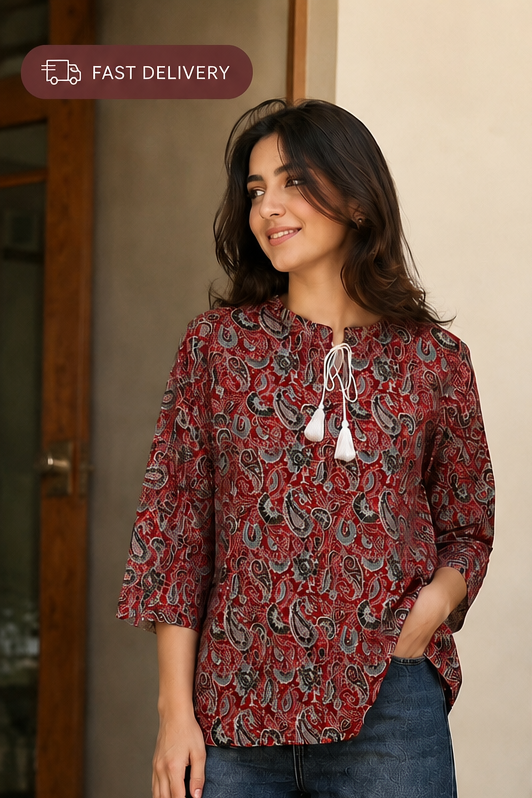 Maroon paisley kurta