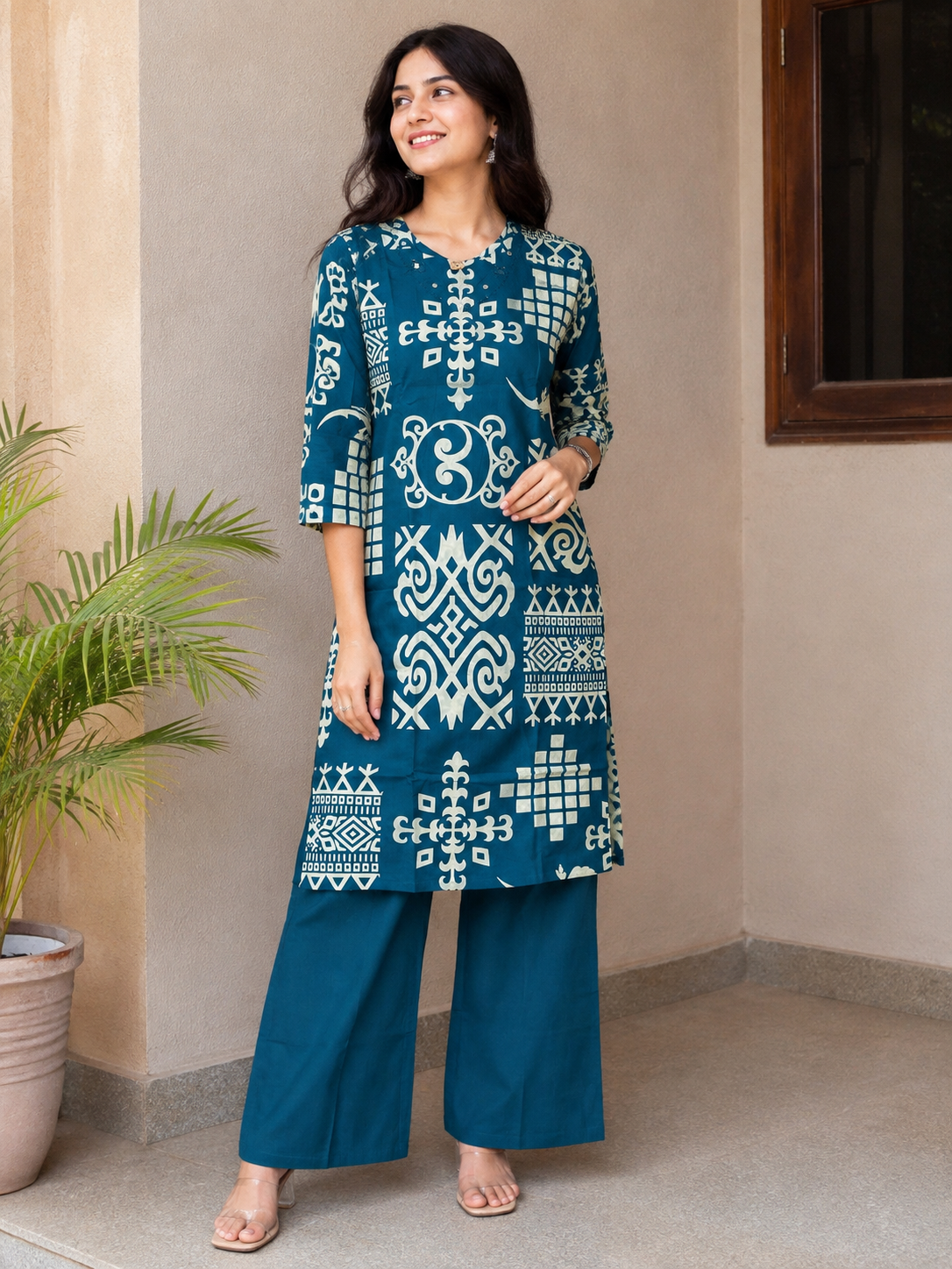 Teal geometric print set