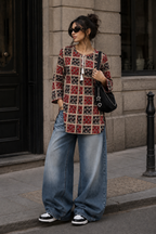 Crimson checkered kurta