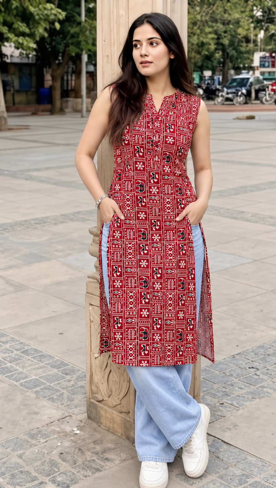 Maroon elephant motif kurta