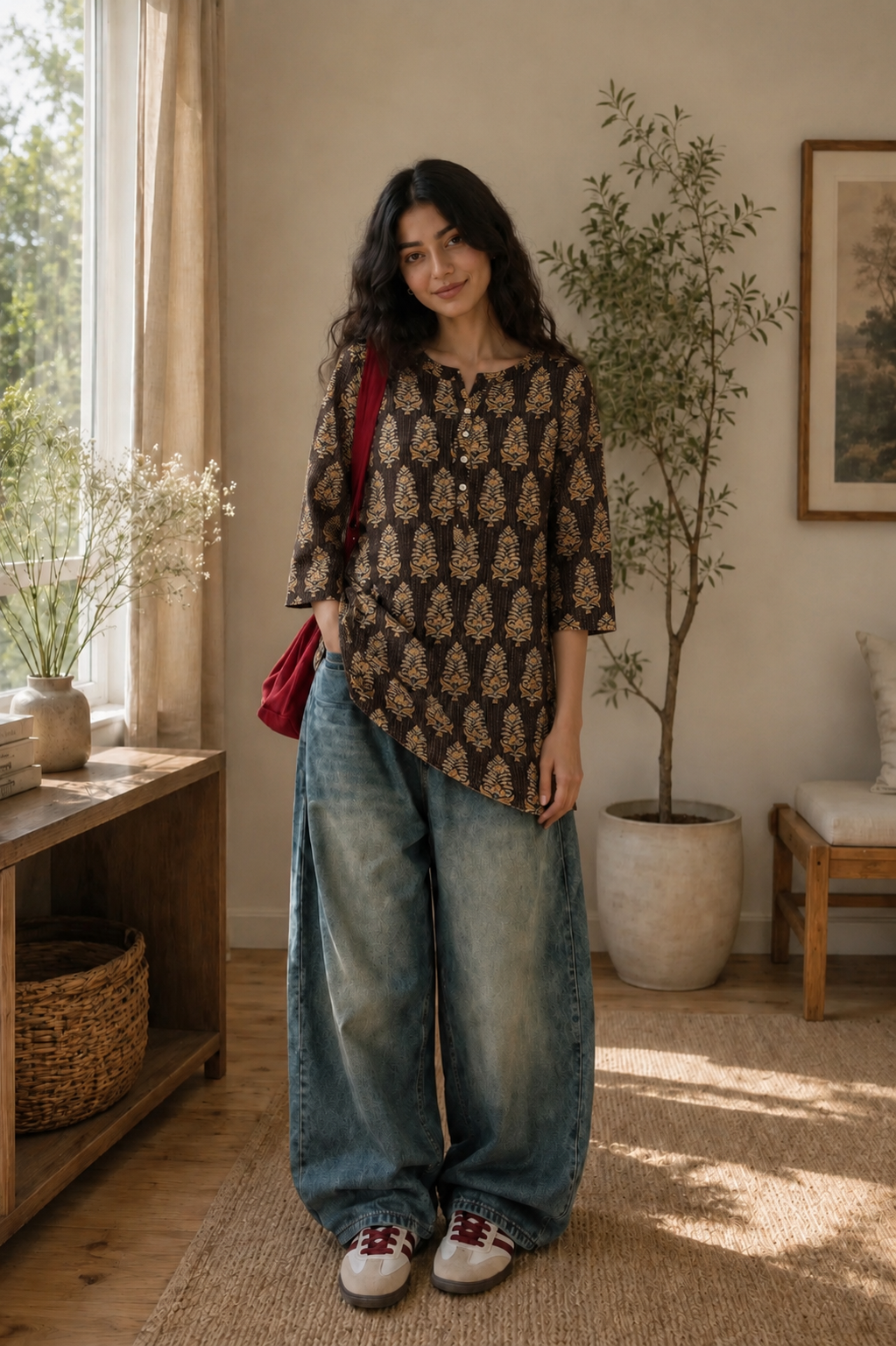 Golden botanical motif kurta