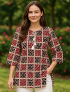 Crimson checkered kurta