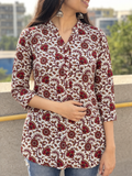 Cream floral vine short kurta