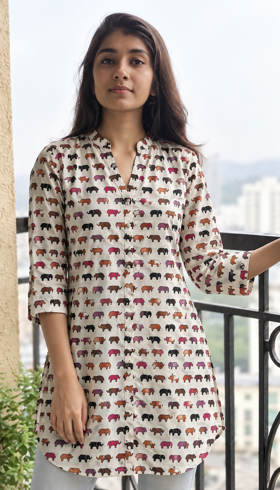 Multicolour elephant motif kurta