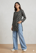 Dark teal floral print kurta