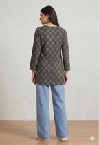 Dark teal floral print kurta