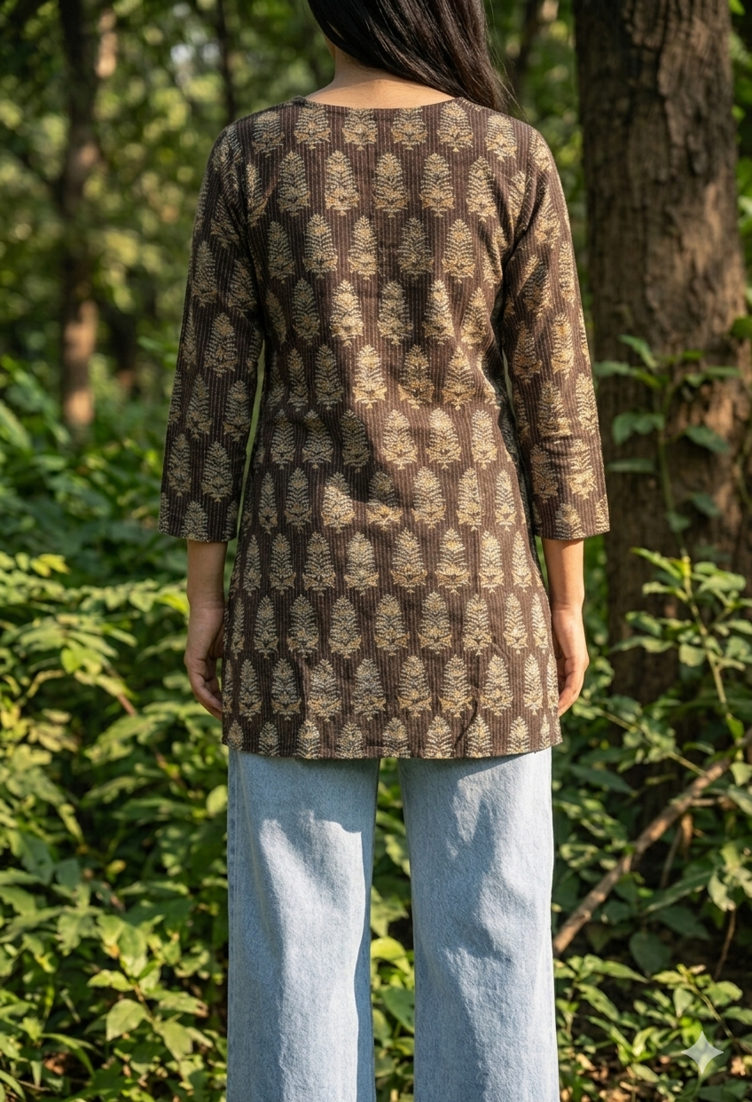 Golden botanical motif kurta