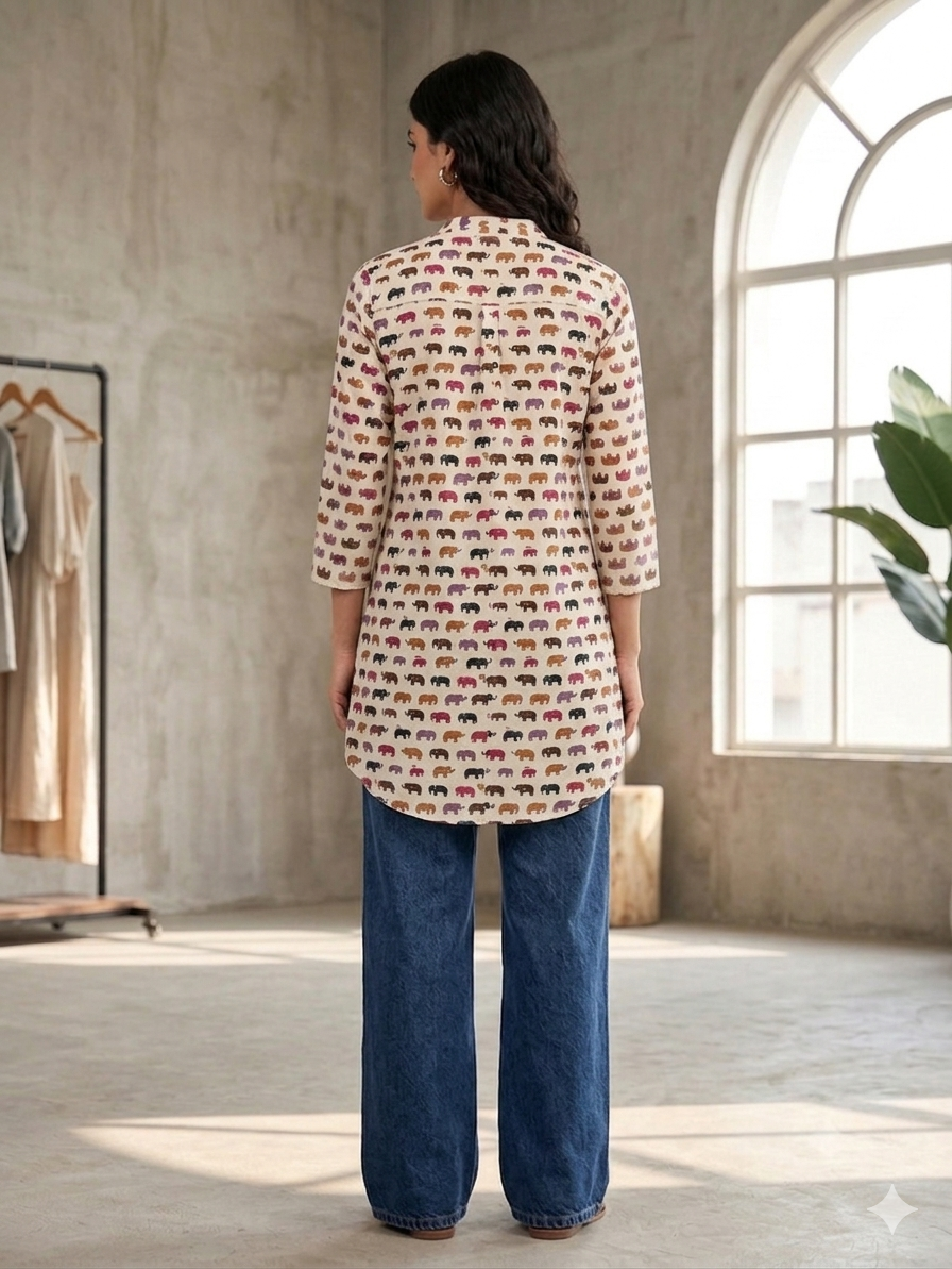 Multicolour elephant motif kurta