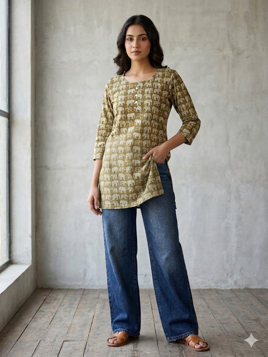 Elephant motif kurta