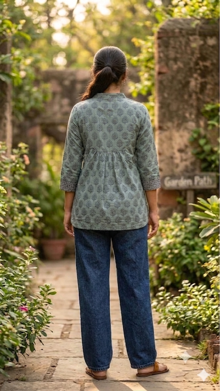 Sky blue paisley pleated tunic