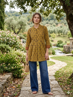 Mustard botanical pleated tunic