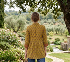 Mustard botanical pleated tunic