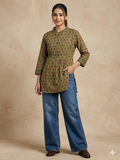 Olive floral pleated tunic