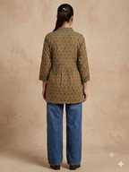 Olive floral pleated tunic
