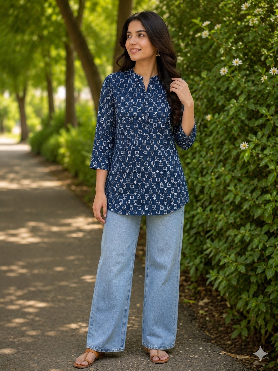 Indigo geometric short kurta