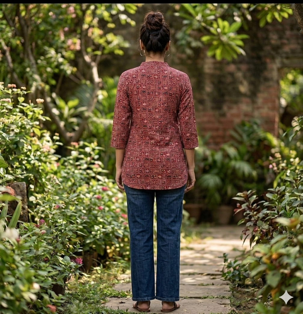 Maroon elephant motif short kurta