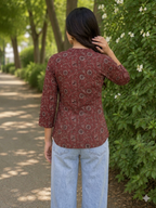 Deep crimson floral vine short kurta