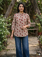 Cream floral vine short kurta