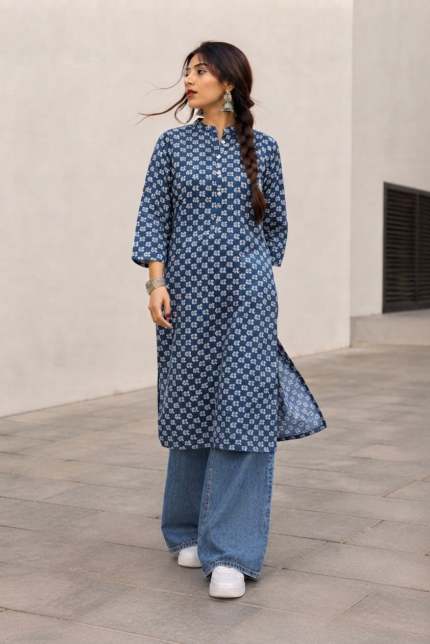 Indigo geometric kurta