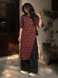 Deep crimson floral vine kurta