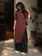 Deep crimson floral vine kurta