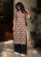 Cream floral vine kurta