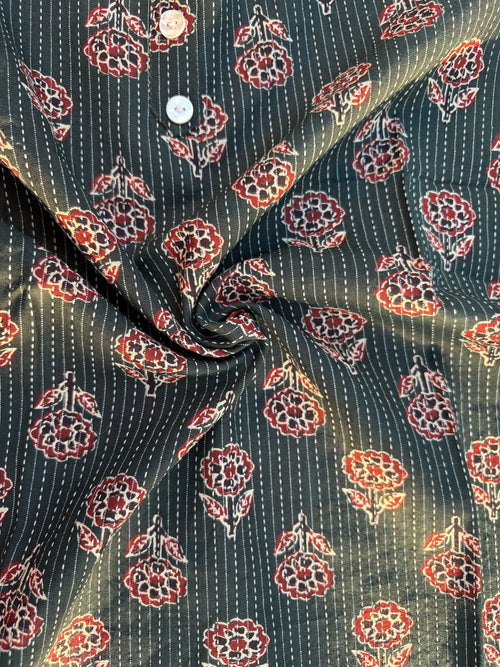 Dark teal floral print kurta