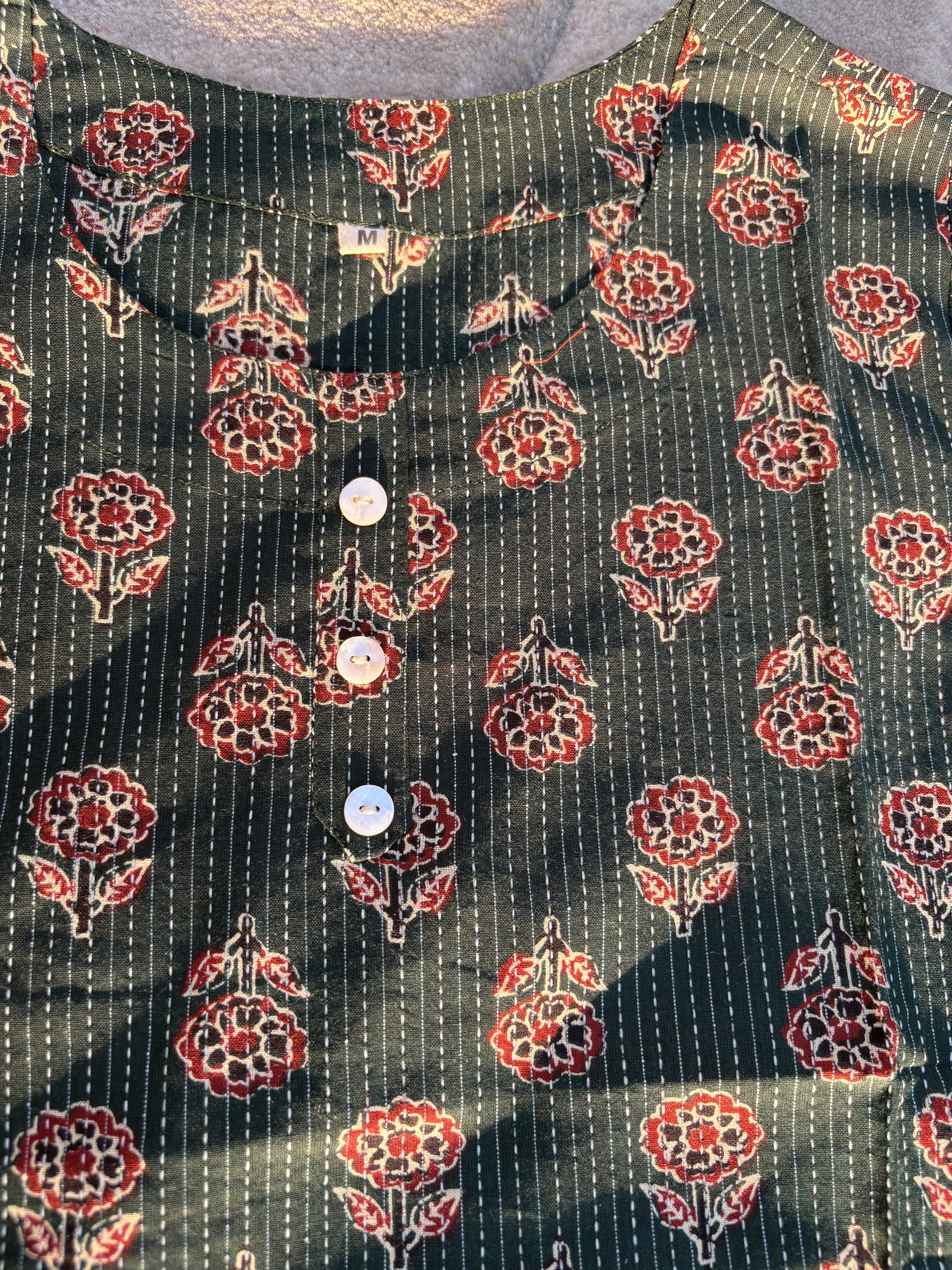 Dark teal floral print kurta
