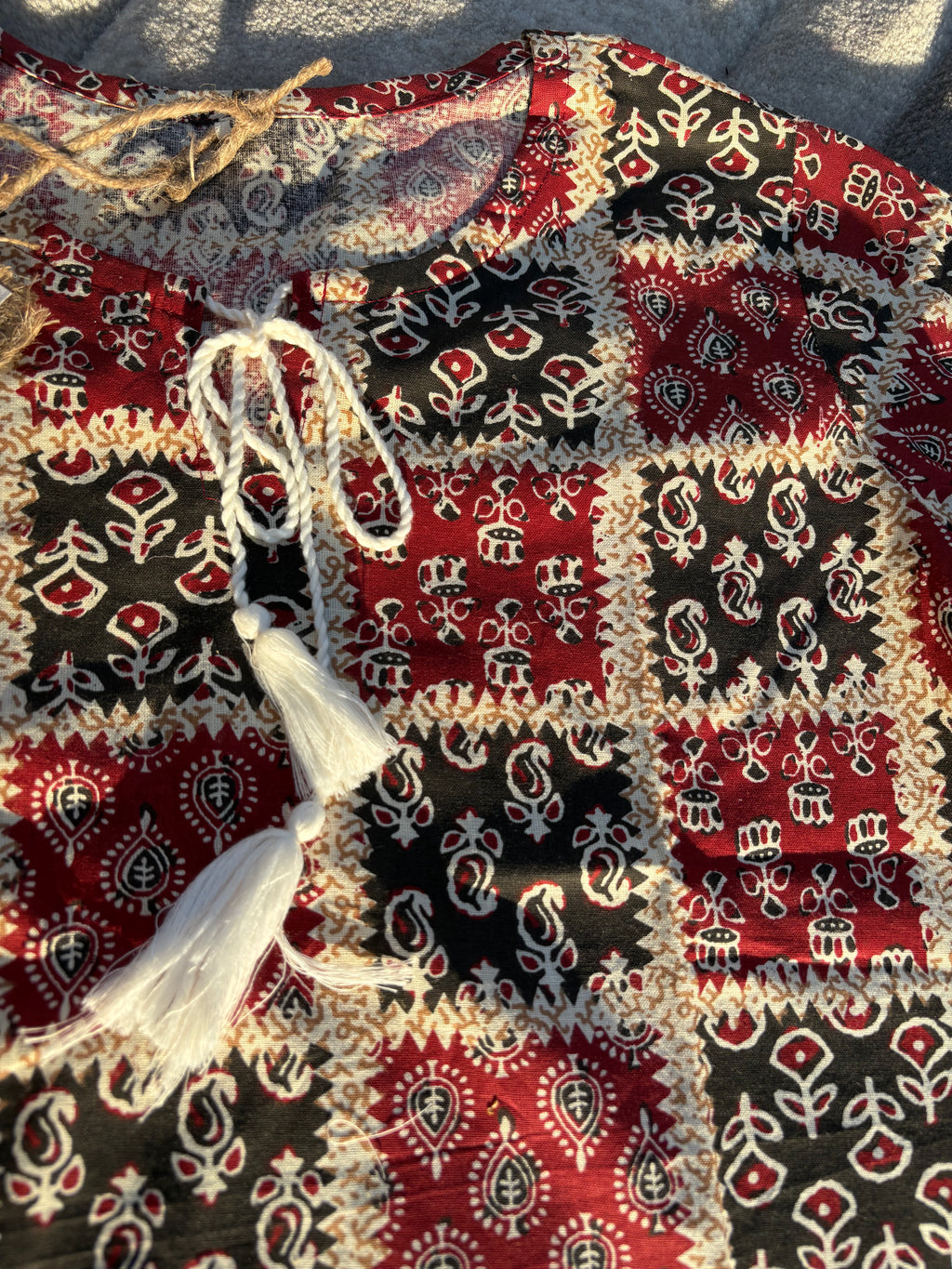 Crimson checkered kurta