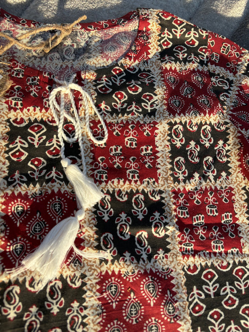 Crimson checkered kurta