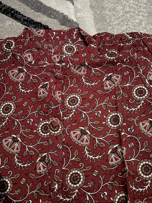 Deep crimson floral vine kurta