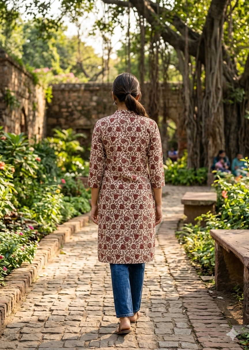 Cream floral vine kurta