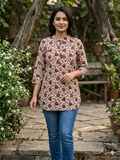 Cream floral vine short kurta