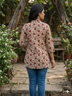 Cream floral vine short kurta