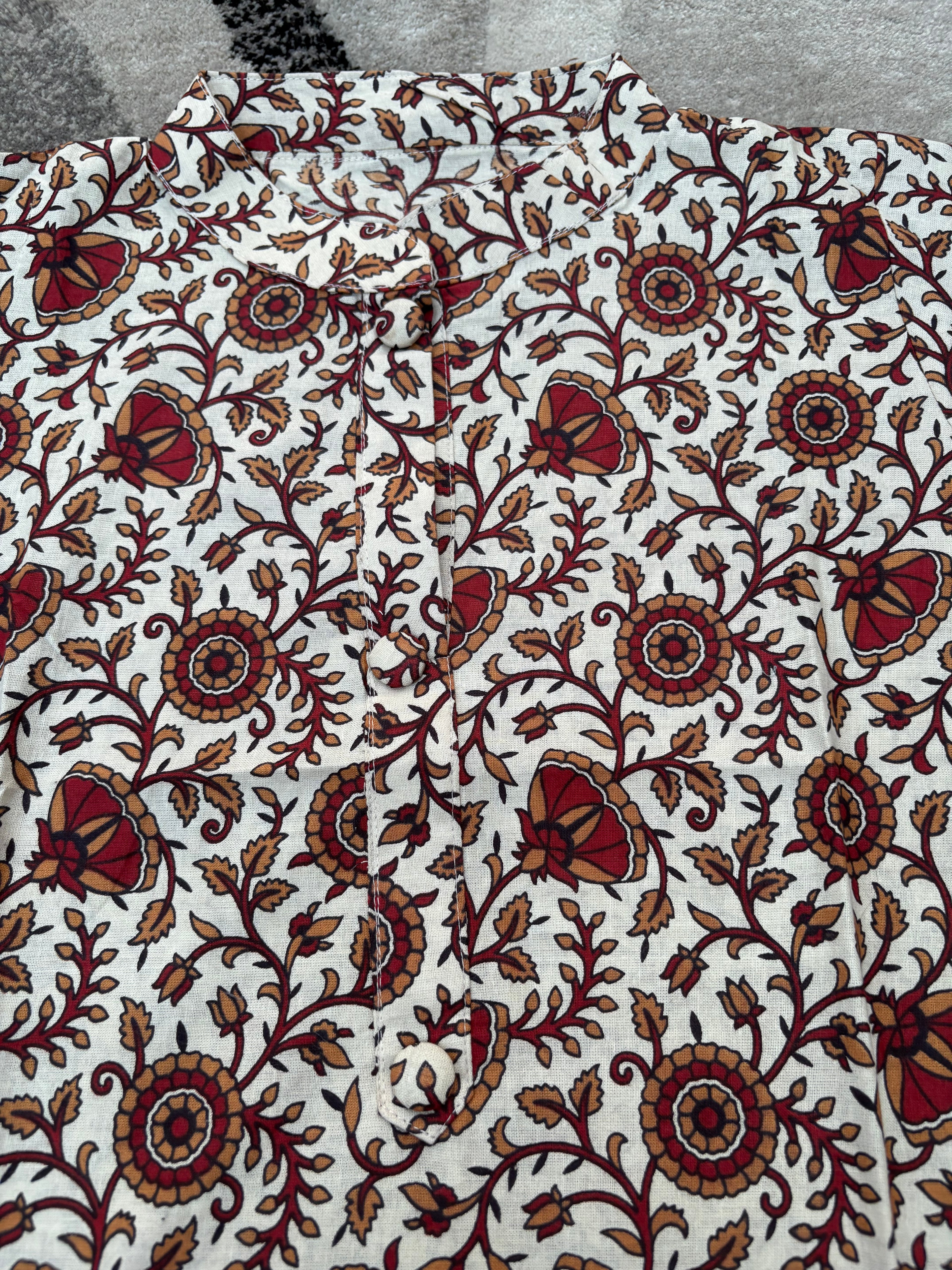 Cream floral vine short kurta