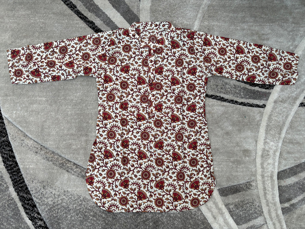 Cream floral vine short kurta