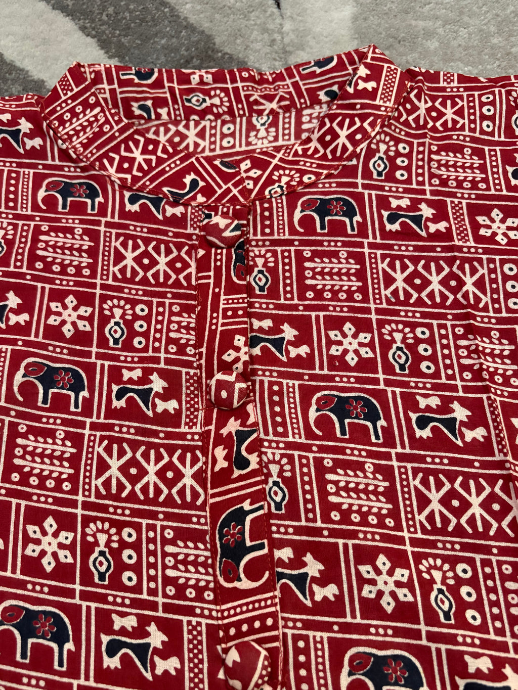Maroon elephant motif short kurta