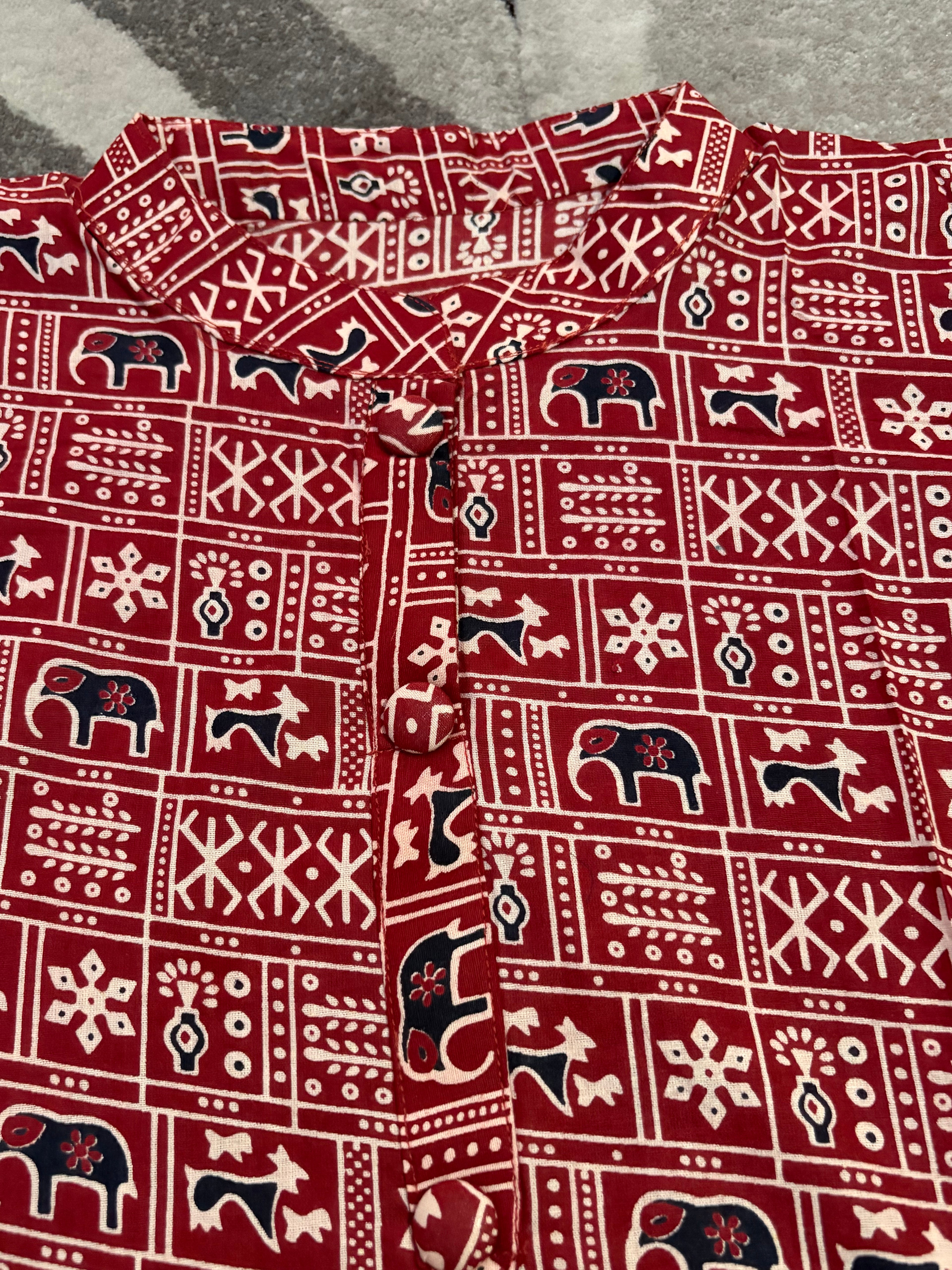 Maroon elephant motif short kurta