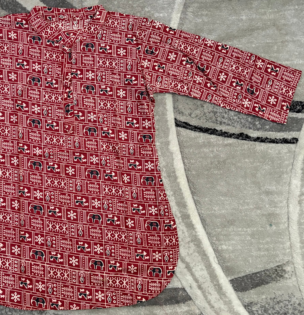 Maroon elephant motif short kurta