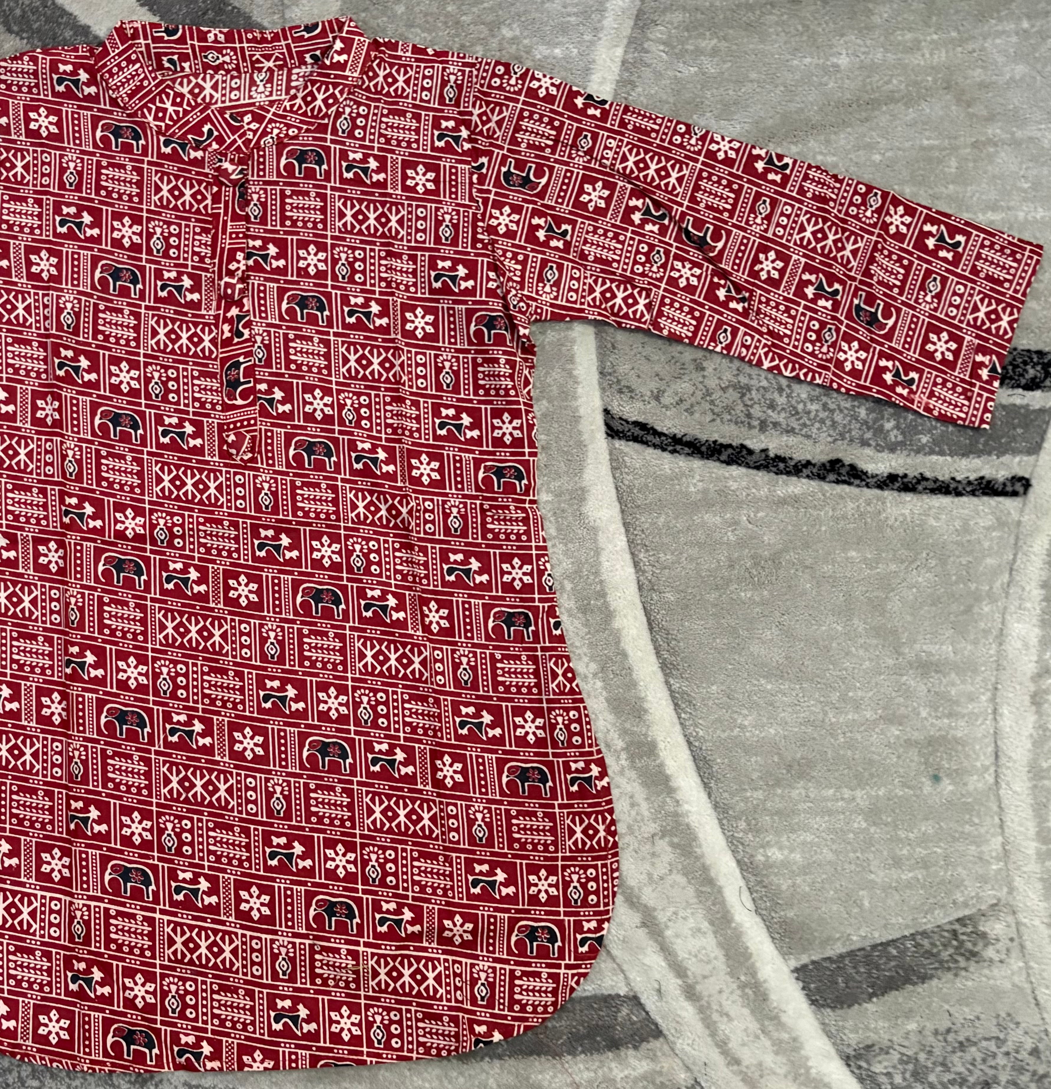Maroon elephant motif short kurta