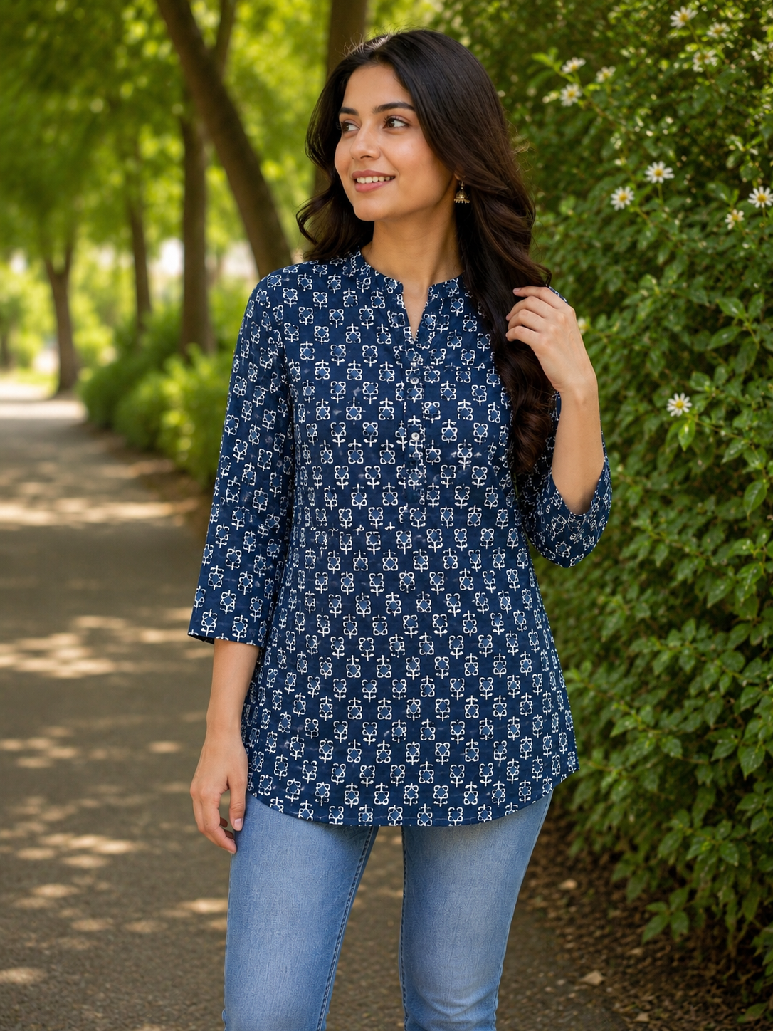 Indigo geometric short kurta