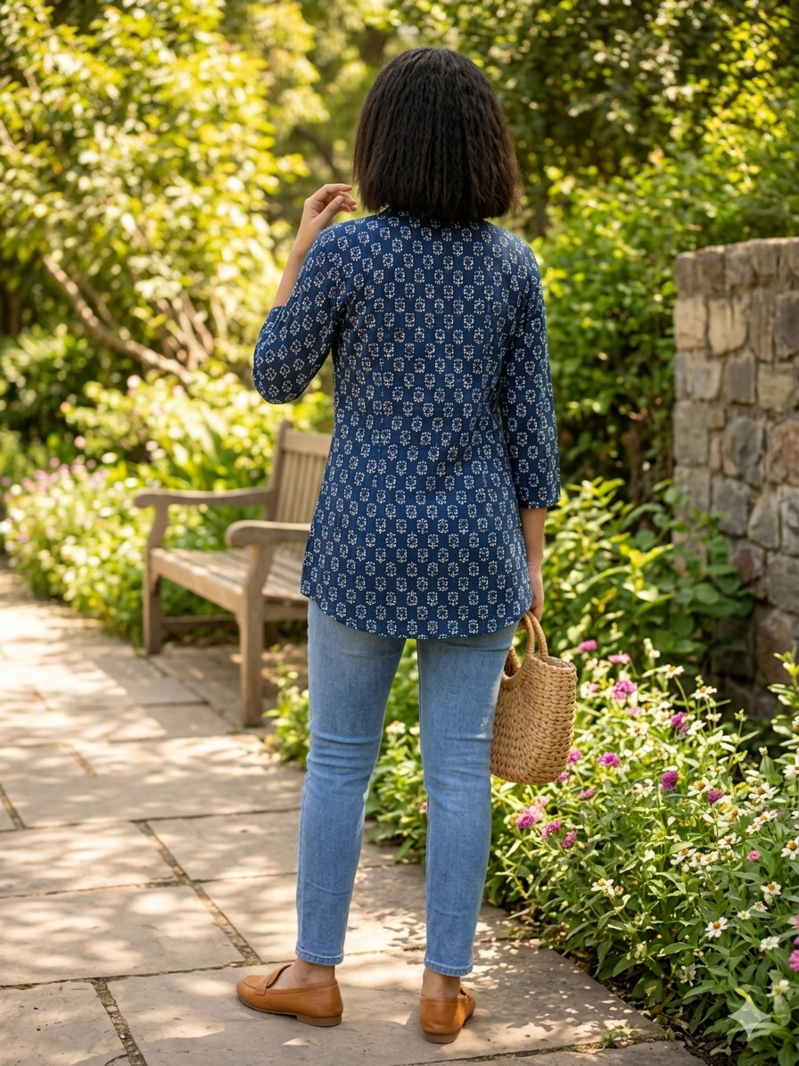 Indigo geometric short kurta