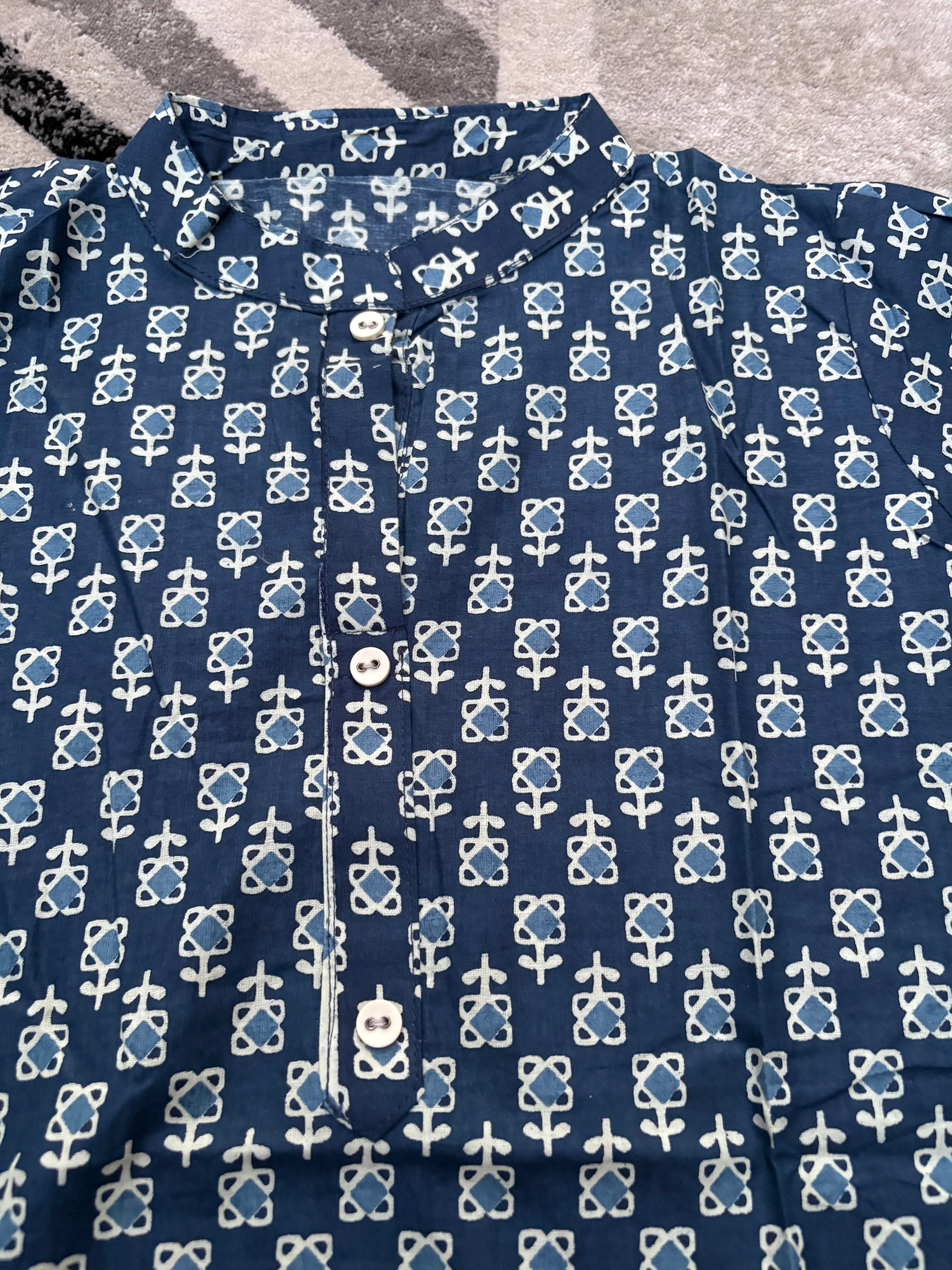 Indigo geometric short kurta