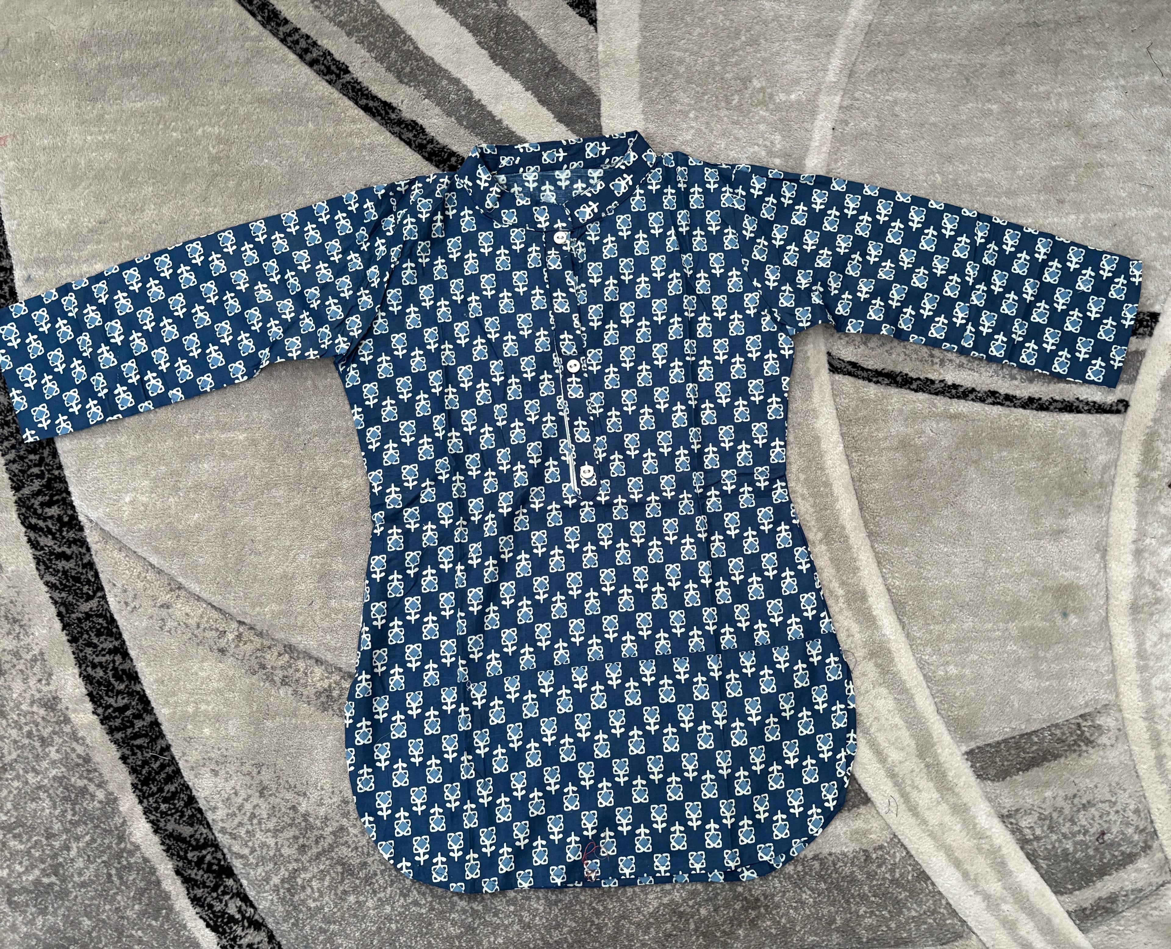 Indigo geometric short kurta