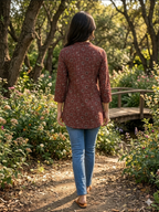Deep crimson floral vine short kurta